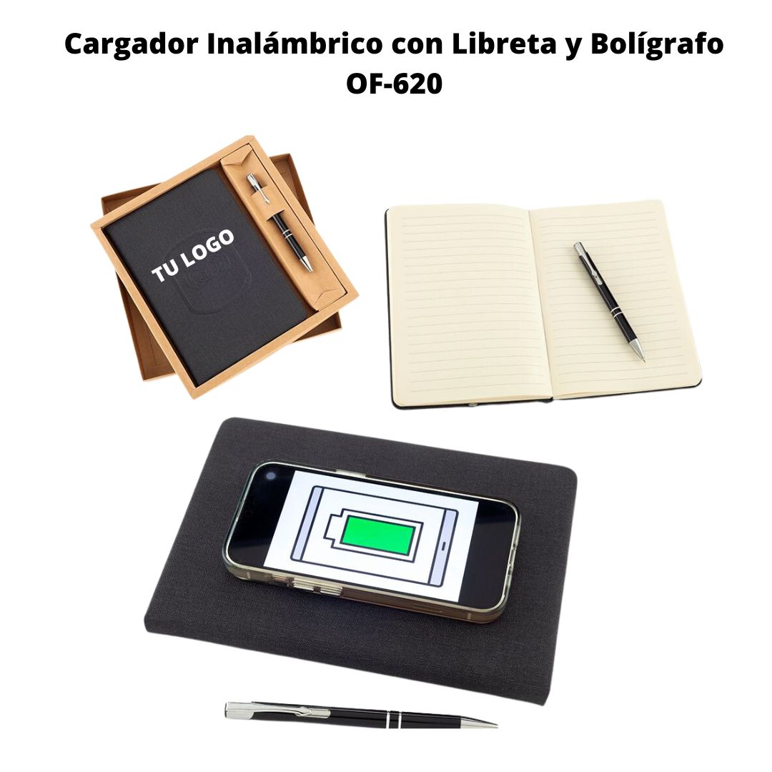 Cargador Inalambrico con Libreta y Boligrafo